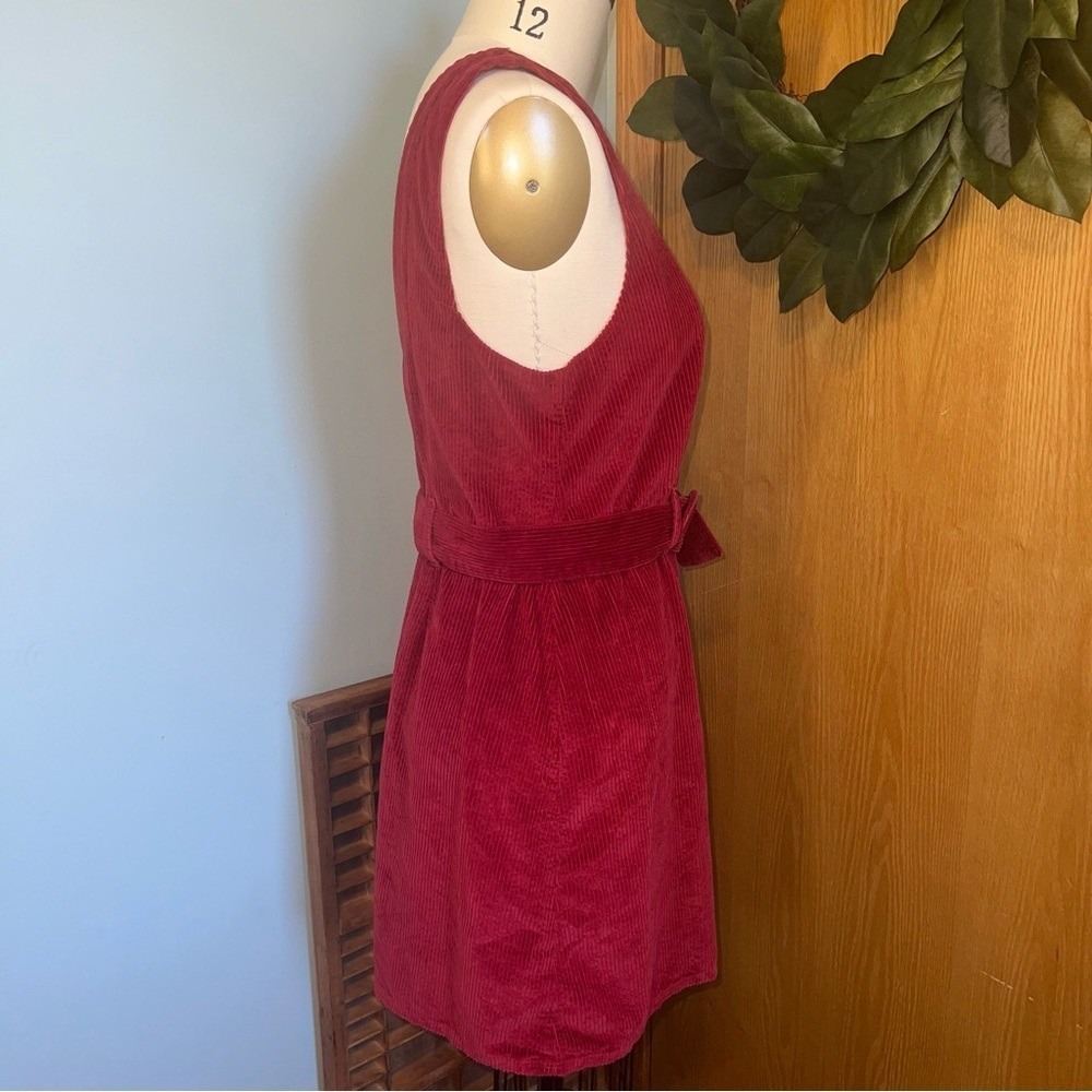 American‎ Eagle Outfitters Deep Red Corduroy Jumper Dress Large Belted Pockets - Picture 6 of 8